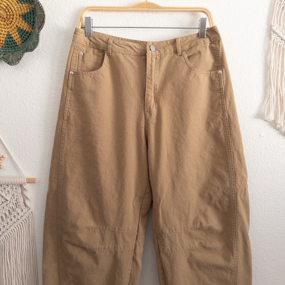 Comfortable Tan Barrel Curved Leg Pants Size Large - Picture 3 of 5